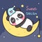 Cute Panda bear cartoon sweet dream sleep on moon with star