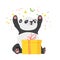 Cute panda bear opening birthday present flat vector illustration