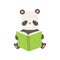 Cute Panda Bear Reading Book, Adorable Smart Animal Character Sitting with Book Vector Illustration