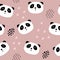 Cute panda bear seamless pattern. Cartoon baby print. Vector illustration scandinavian doodle bear.