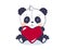 A cute panda bear sits and holds a big red heart. A cute animal or toy for Valentine s Day. Vector illustration for a baby shower