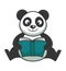 Cute panda bear sits and reads book in hardcover