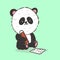 cute panda cartoon character student studying and writing on note book, illustration, back to school concept