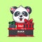 cute panda with cashier table in black friday sale cartoon vector illustration.