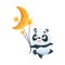 Cute Panda Character Holding Bright Star and Crescent by String Vector Illustration