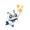 Cute Panda Character Holding Bright Star by String Vector Illustration