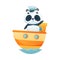 Cute Panda Character Sailing Ship and Waving Paw Vector Illustration