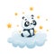 Cute Panda Character Sitting on Soft Cloud Watching Bright Star Vector Illustration