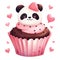 Cute Panda Cupcake Happy Valentine Watercolor Clipart Illustration AI Generative