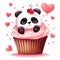 Cute Panda Cupcake Happy Valentine Watercolor Clipart Illustration AI Generative
