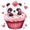 Cute Panda Cupcake Happy Valentine Watercolor Clipart Illustration AI Generative