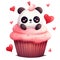 Cute Panda Cupcake Happy Valentine Watercolor Clipart Illustration AI Generative