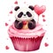 Cute Panda Cupcake Happy Valentine Watercolor Clipart Illustration AI Generative