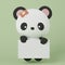 Cute panda doll character with white blank sheet of paper on green pastel background. Advertising. Illustration in cartoon style.