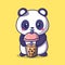 Cute Panda Drinking Boba Tea Milk Cartoon Vector Icon. Animal Drink Icon Concept Isolated Premium Vector Image Isolated. Flat draw