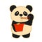 Cute panda eating noodles and uses chopsticks