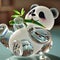 Cute panda figurine on a wooden table. Selective focus.