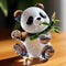 Cute panda figurine on a wooden table. Selective focus.