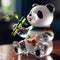 Cute panda figurine on a wooden table. Selective focus.