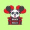 cute panda happy in black friday sale cartoon vector illustration.