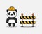 Cute panda with helmet and roadblock