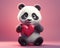 Cute panda is holding a heart in her hands