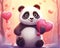 Cute panda is holding a heart in her hands
