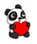 Cute panda hugs heart sitting posture isolated on white background