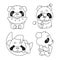 Cute panda kawaii linear characters pack