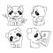 Cute panda kawaii linear characters pack