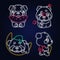 Cute panda kawaii neon light characters pack