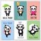 Cute panda kids vector invitation cards