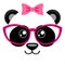 Cute panda with pink bow and glasses. Girlish print with chinese bear for t-shirt