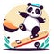 Cute panda rides on a skateboard. Vector illustration. AI Generated