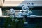 Cute panda sculptures and simulation model on the top of bamboo forest inside Chengdu Airport