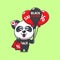 cute panda with shopping bag and balloon at black friday sale cartoon vector illustration.