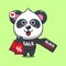 cute panda with shopping bag and black friday sale discount cartoon vector illustration.