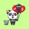 cute panda with shopping cart and balloon at black friday sale cartoon vector illustration.