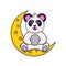 Cute Panda is sitting on the moon. Animal cartoon concept isolated.