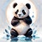 Cute panda sitting on the water. Cartoon vector illustration