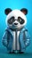 Cute panda wearing clothes and glasses. Isolated on a blue background. Generative AI