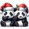 cute pandas wearing santa hats