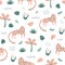 Cute panther. Wild cat pattern Pink panther jungle cat textile design. Hand drawn safari cheetah