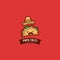 Cute papa taco mascot logo with mexican hat and moustache in vintage retro style hatching