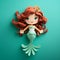 Cute Paper Art Mermaid Model On Turquoise Background