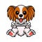 Cute papillon dog cartoon holding a bone