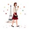 Cute Parisian girl with coffee walking in a Paris near the Eiffel Tower. France
