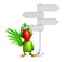 cute Parrot cartoon character with way sign