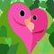 cute parrots in the form of a heart in the jungle