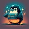 Cute party penguin with boombox playing music. AI